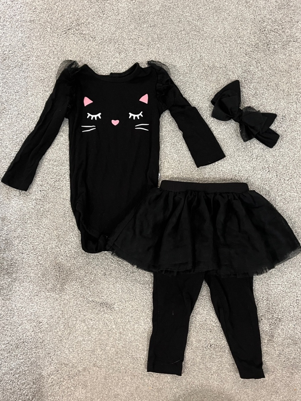 Little Sleepies Black Cat Outfit 3-piece Set: onesie, tutu leggings, headband